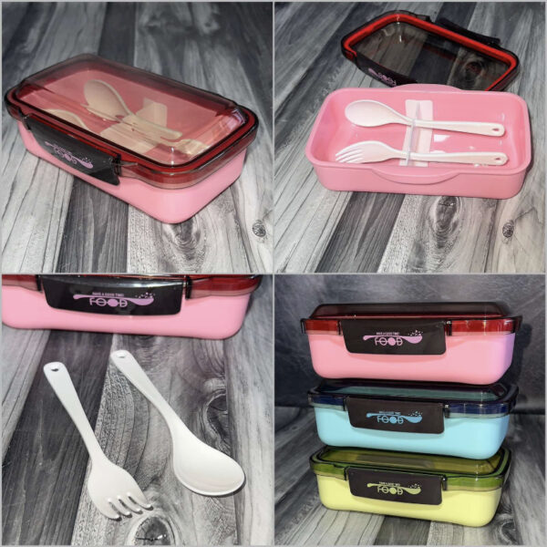 Ланч-бокс 1 ярус «FOOD» пластиковий з приборами рожевий/ блакитний/ жовтий 500 мл