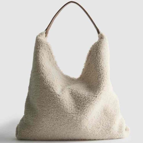 Сумка-хобо/ Шоппер з еко-хутра "Тедді" Paula Echevarría Primark молочна