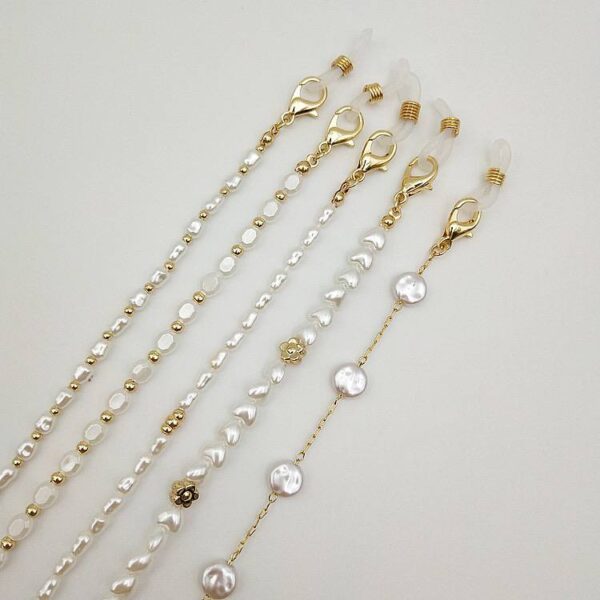 Ланцюжок для окулярів золотий з перлинами