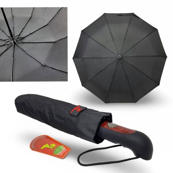 Парасоля компактна чоловіча півавтомат Bellissimo 99 см/ 10 спиць/ антивітер однотонна чорна