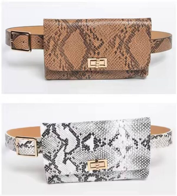 Сумочка жіноча поясна зміїний принт еко-шкіра біла