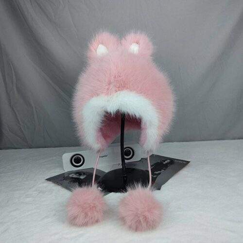 Шапка "Кролик" з екохутра рожева