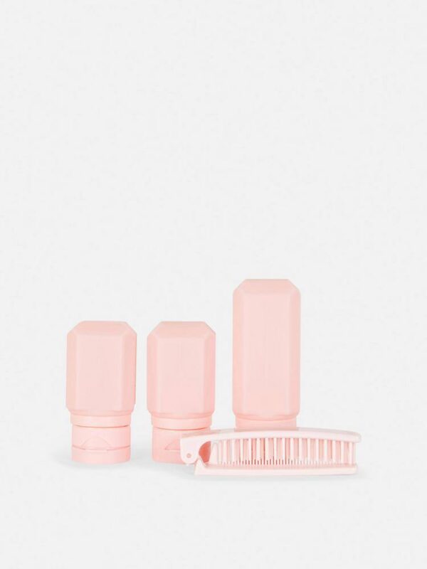Набір дорожніх баночок 4 в 1 в косметичці (3 баночки+щітка) рожевий Primark
