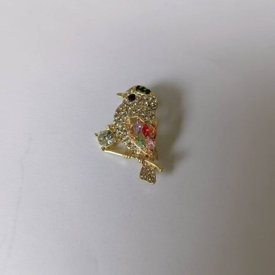 Брошка "Пташка" стрази камінці металева