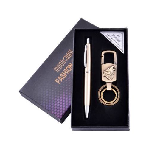 Набір чоловічий подарунковий 2 в 1 Moongrass "Вовк" Ручка/ Брелок золото