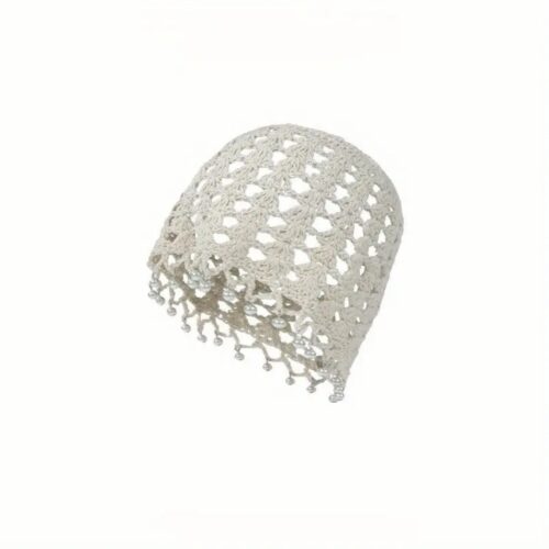 Шапочка в стилі Бохо/ Богема в'язана з перлинами мікс кольорів