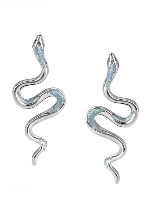 Сережки металеві "Змія" білі з блакитним (10559)