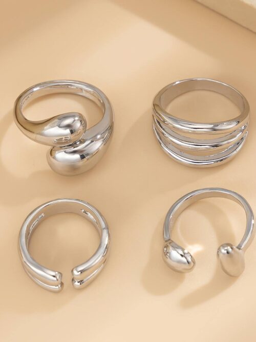 Каблучка жіноча "Геометрична" дута мікс дизайнів срібна/ 1шт (10296)