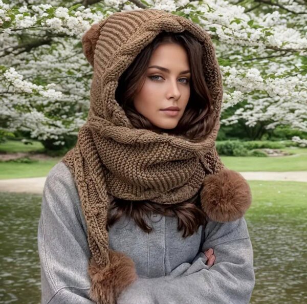 Шапка-шарф 83*39*30 см "Коса" в'язаний (акрил) беж