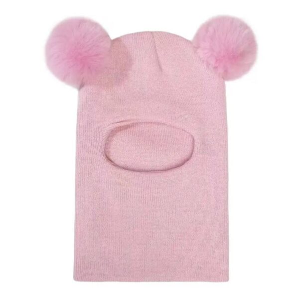 Шапка-балаклава дитяча з помпонами рожева