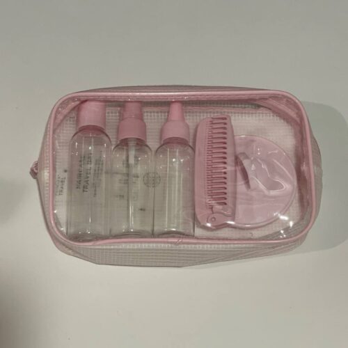 Набір дорожніх баночок 4 в 1 в косметичці (3 баночки+щітка) рожевий