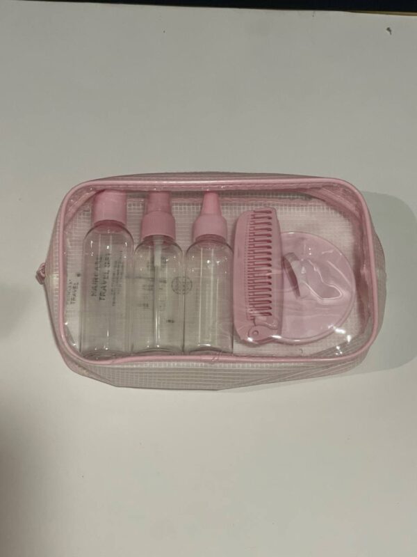 Набір дорожніх баночок 4 в 1 в косметичці (3 баночки+щітка) рожевий