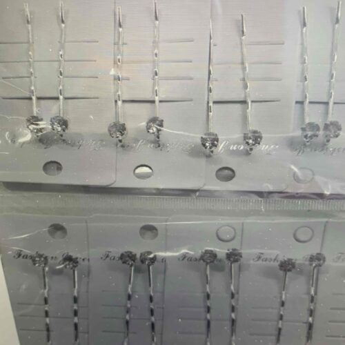 Заколка/Шпилька/Невидимка для волосся з камінцем металева срібна 5 см 2 шт