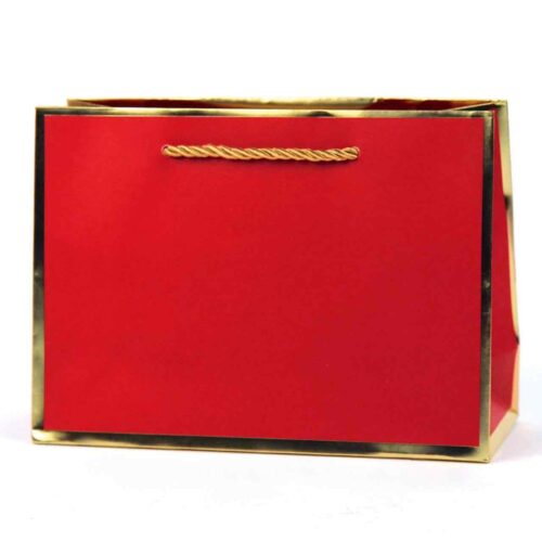 Пакет подарунковий “S” (22*16*8 см) однотонний з золотим обідком червоний