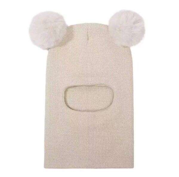 Шапка-балаклава дитяча з помпонами молочна