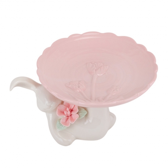 Підставка для торта/ Пасхи керамічна "Кролик з квіткою" 15*18*9 см рожева