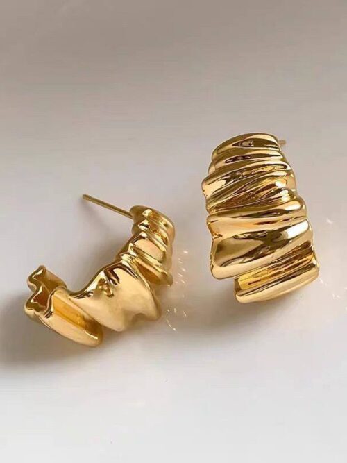 Сережки "Геометричні" кільця рельєфні золоті (10245)