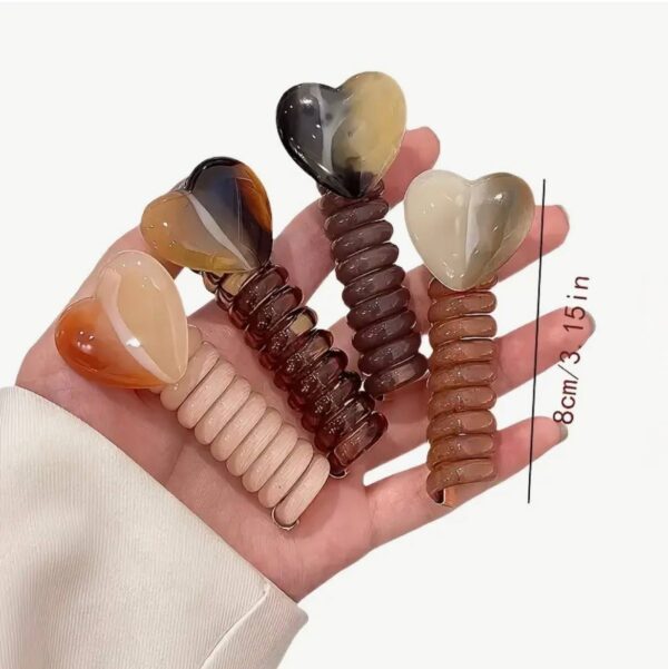 Гумка-спіраль для волосся "Серце" з декором 8 см