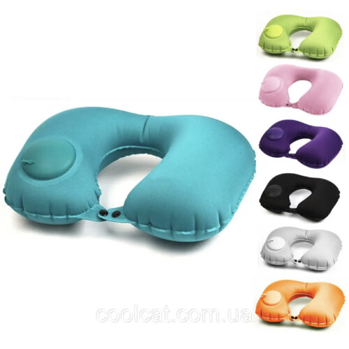 Подушка U-подібна дорожня надувна з вбудованим насосом