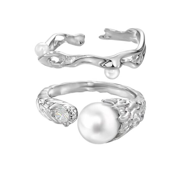 Каблучка жіноча геометрична абстрактна з перлинками срібна (8178)