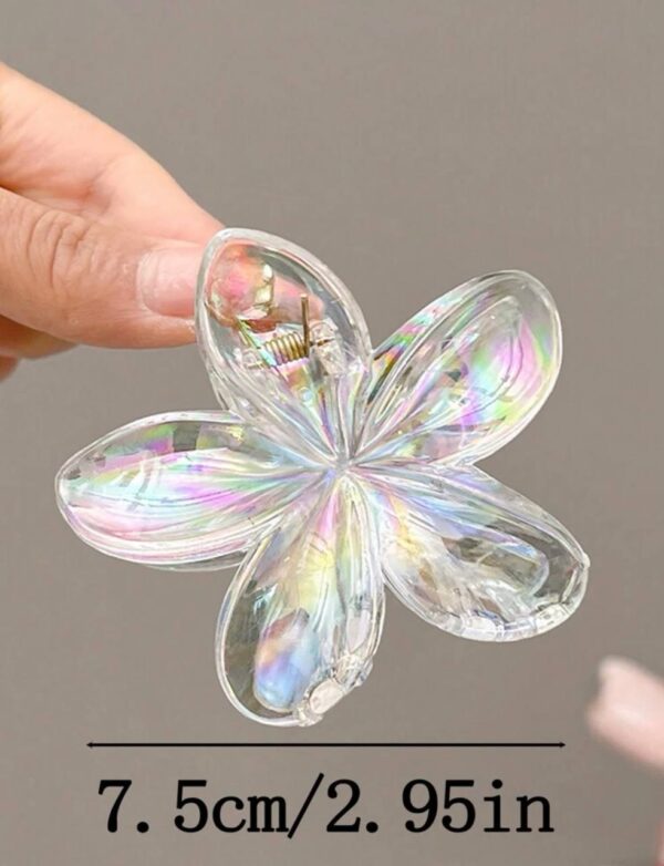 Заколка-краб для волосся «Тропічна квітка» M (7-8 см) прозора райдужна 1 шт