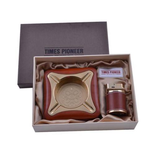 Набір чоловічий подарунковий "Pioneer" 2 в 1 Попільничка/ Запальничка коричневий