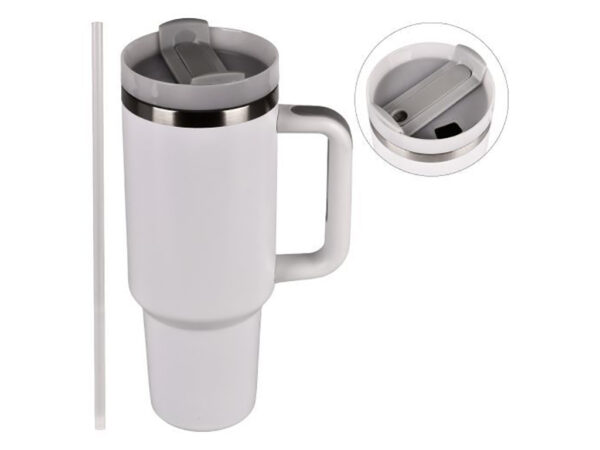 Термочашка "Американська" біла 1,2 л з трубочкою нержавіюча сталь