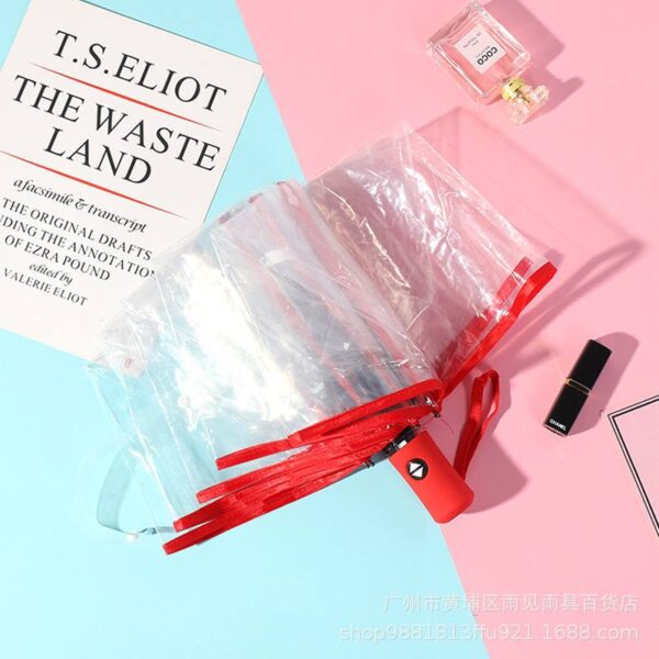 Парасоля компактна автомат 8 спиць прозора з кольоровим кантом