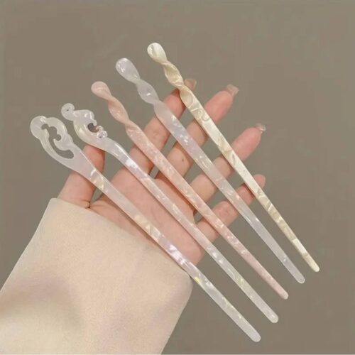 Шпилька-паличка для волосся 1 шт акрилова білий перламутр