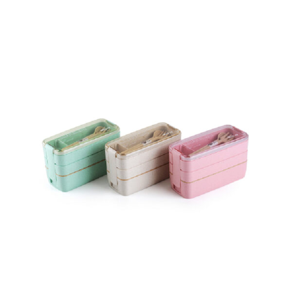 Ланч-бокс 3-ярусний (пшеничне волокно) з наповненням 900 мл 18*10,5*8 мікс кольорів