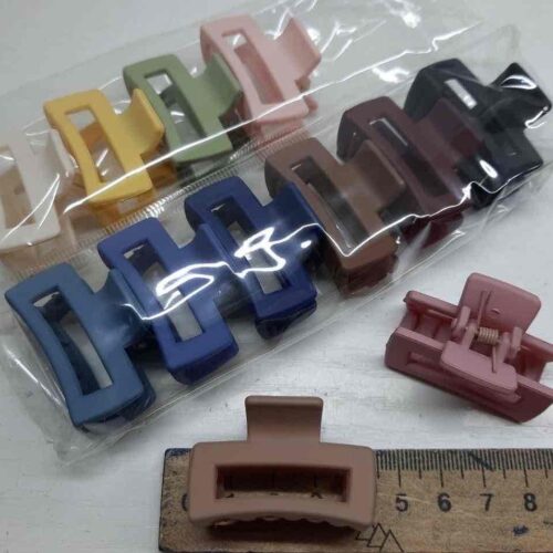 Заколка/краб для волосся 4 см пластикова прямокутна мікс кольорів