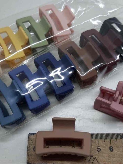 Заколка/краб для волосся 4 см пластикова прямокутна мікс кольорів