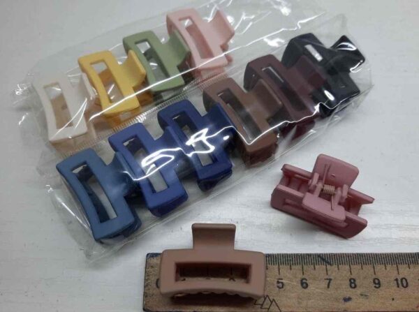 Заколка/краб для волосся 4 см пластикова прямокутна мікс кольорів