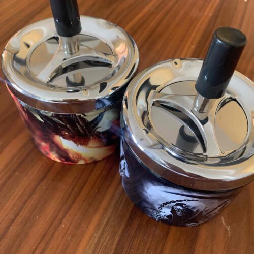 Попільничка металева з провертанням з принтом/ однотонна