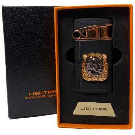 Запальничка "Тигр" Jiebao чорний матовий в подарунковій упаковці (турбо полум'я)