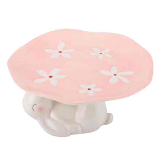 Підставка для торта/ Пасхи керамічна "Кролик з весняними квітами" 20*10 см