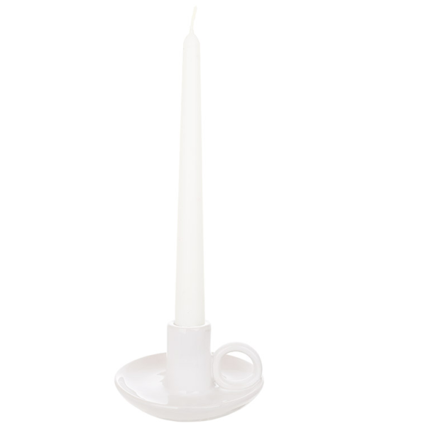 Підсвічник керамічний з ручкою для столової свічки білий
