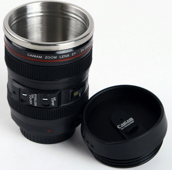 Термочашка у вигляді об'єктива "Caniam" сталева чорна