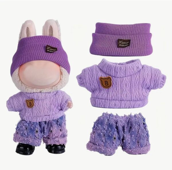 Одяг для Лабубу/ Labubu светрик/штани/шапка фіолетовий