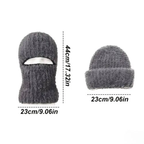 Шапка-балаклава-біні чоловіча 2 в 1 пухнаста сіра