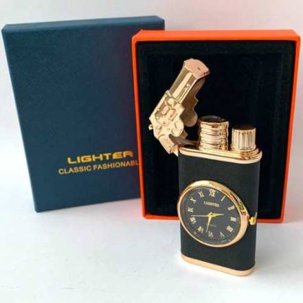 Запальничка з годинником та кришкою-револьвером чорний матовий