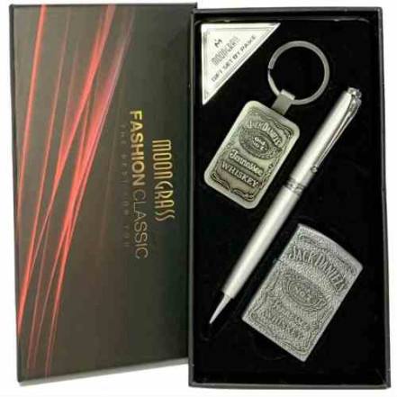 143fd955-6e91-4a4d-a97f-aa006a8d0c31.jpg Набір чоловічий подарунковий 3 в 1 Moongrass Jack Daniels Запальничка/Ручка/ Брелок срібний