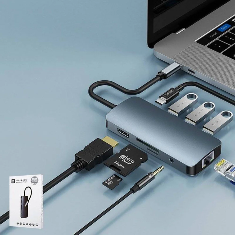 REMAX Мультифункційний адаптер зарядки Docking Station 9-in-1 UST/YPE C/HDTV (RU-U91)