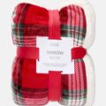 Плед THROW Primark в клітинку 170*200 пухнастий фліс червоний