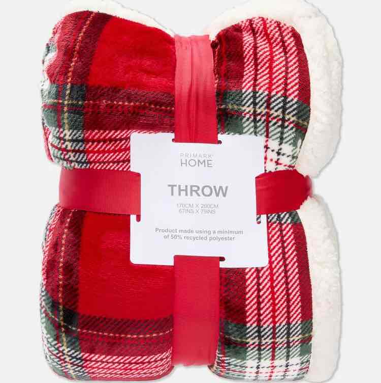 Плед THROW Primark в клітинку 170*200 пухнастий фліс червоний