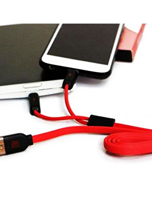 627691df-67a2-4e6c-b0e3-863cdacf02f5.jpg REMAX Кабель подвійний магнітний iPhone/Micro USB (TWINS Series) червоний/чорний