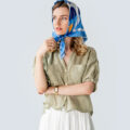 Хустина «Птахи на зоряному небі» Orner (штучний шовк) 70 см синя