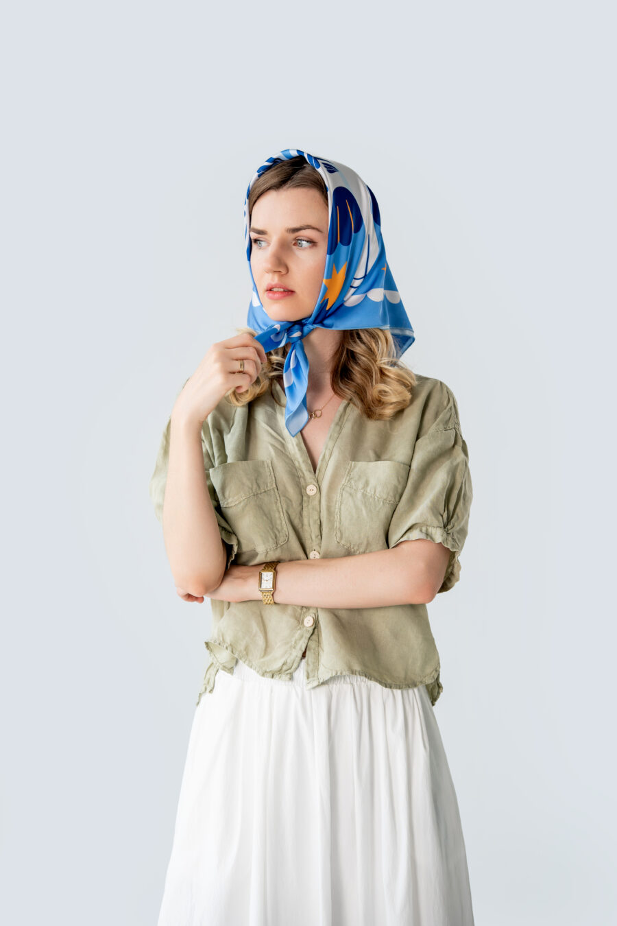Хустина «Птахи на зоряному небі» Orner (штучний шовк) 70 см синя