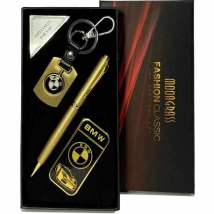 6f0a4dd8-f182-4787-bde0-63c7f3e9205f.jpg Набір чоловічий подарунковий 3 в 1 Moongrass BMW Запальничка/Ручка/ Брелок золотий