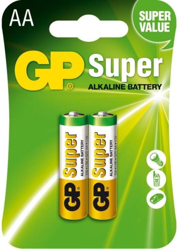 Батарейки AA LR6 GP Alkaline SUPER GP 15A-U2 блістер 2 шт